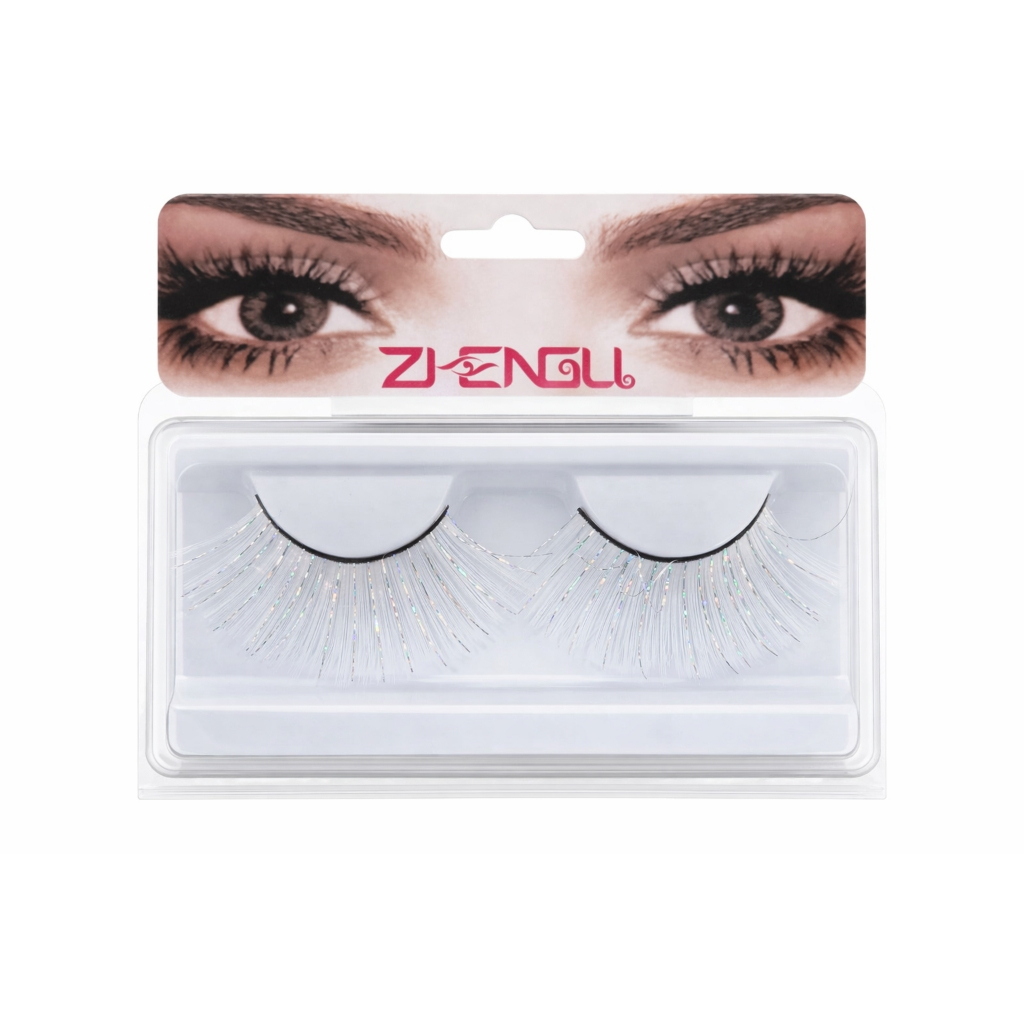 Cílios Postiços Brilhantes Para Maquiagem De Carnaval Branco e Prata