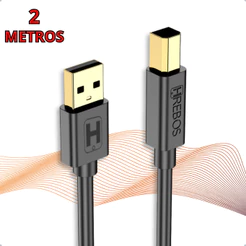 Cabo para Impressora USB x USB-B - 2 Metros Padrão Universal Multifuncional Scanner 2.0 AM+BM