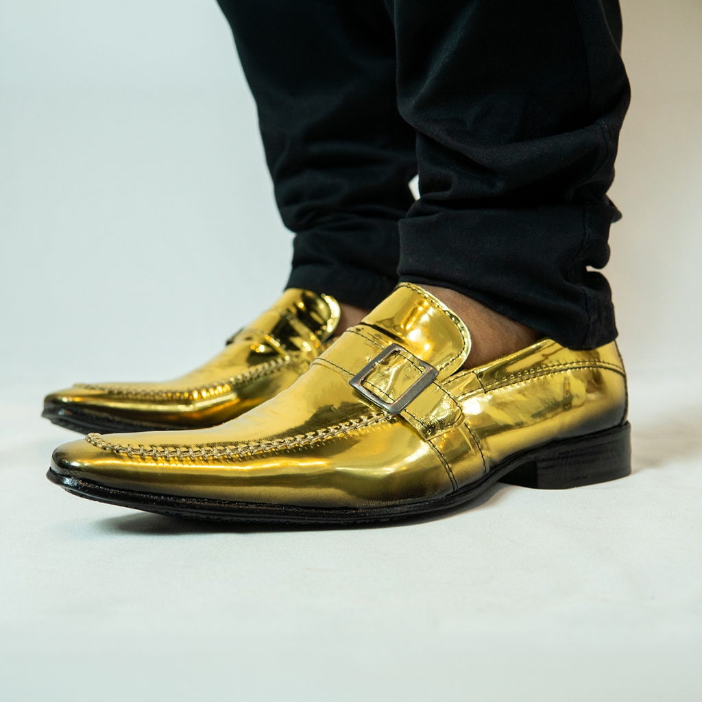 Sapato Social Masculino Dourado Ouro de Fivela