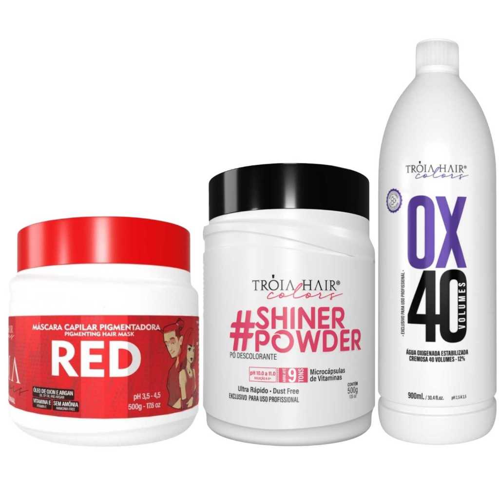 Pó Descolorante Premium 500g + OX 40 900ml + Troia Colors Red 500g - Troia Hair