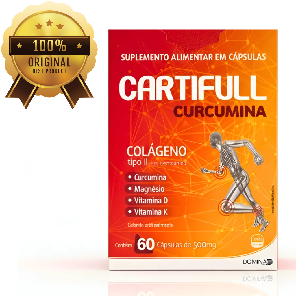 COLÁGENO TIPO 2 CARTIFULL + CÚRCUMA 60 CÁPSULAS- Com Magnésio, Vitamina D e K – 1 Unidade