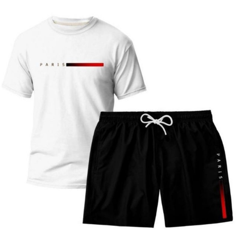 kit camiseta algodão bermuda moletom estilosa Paris street wear esportiva lazer praia piscina e dia a dia envio rápido