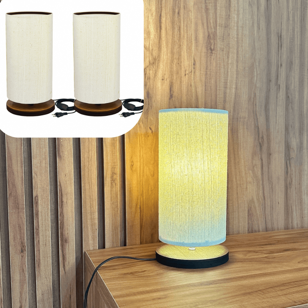 Kit Luminária MDF Dellar 29 CM Mesa Escritório Quartos Salas Cômoda Cúpula Tecido Estilo Artesanal