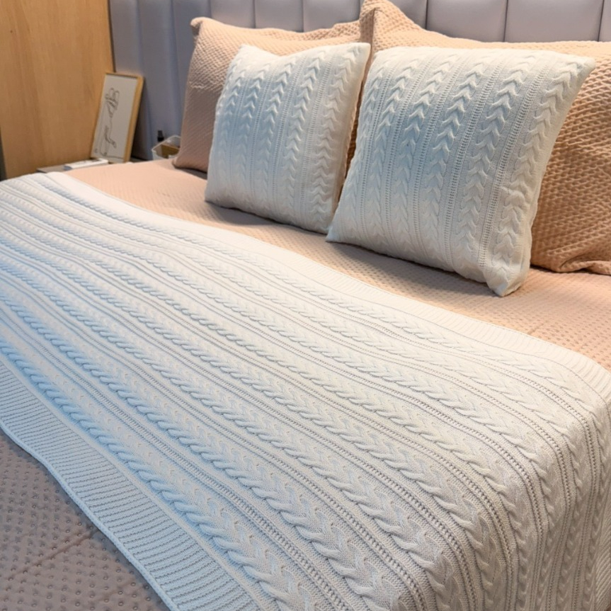 Kit Decoração Peseira Trançada + 2 Capas Almofadas 45x45 Tricot Quarto Cama Casal Queen King Cores em Oferta na Shopee