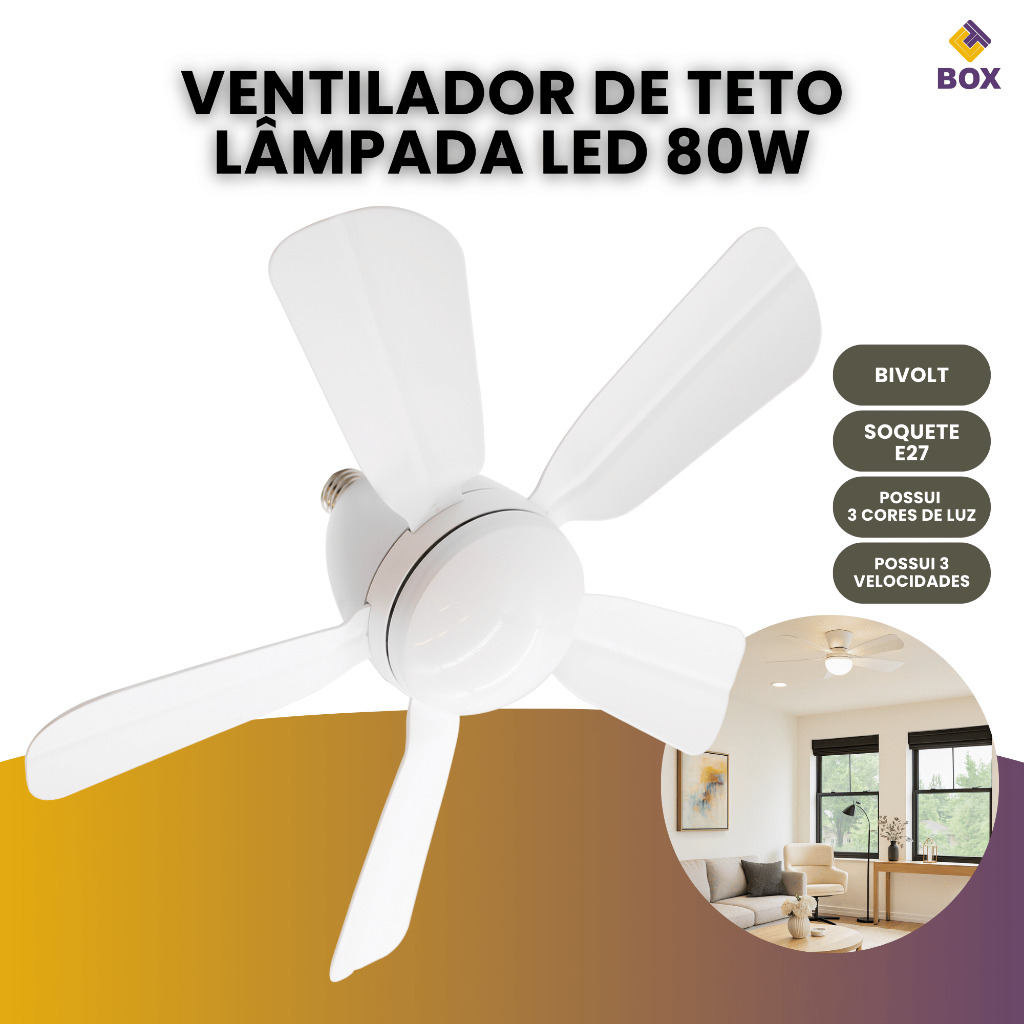 Ventilador de Teto Lâmpada E27 Ajustável Bivolt Com Led VT02 em Oferta na Shopee