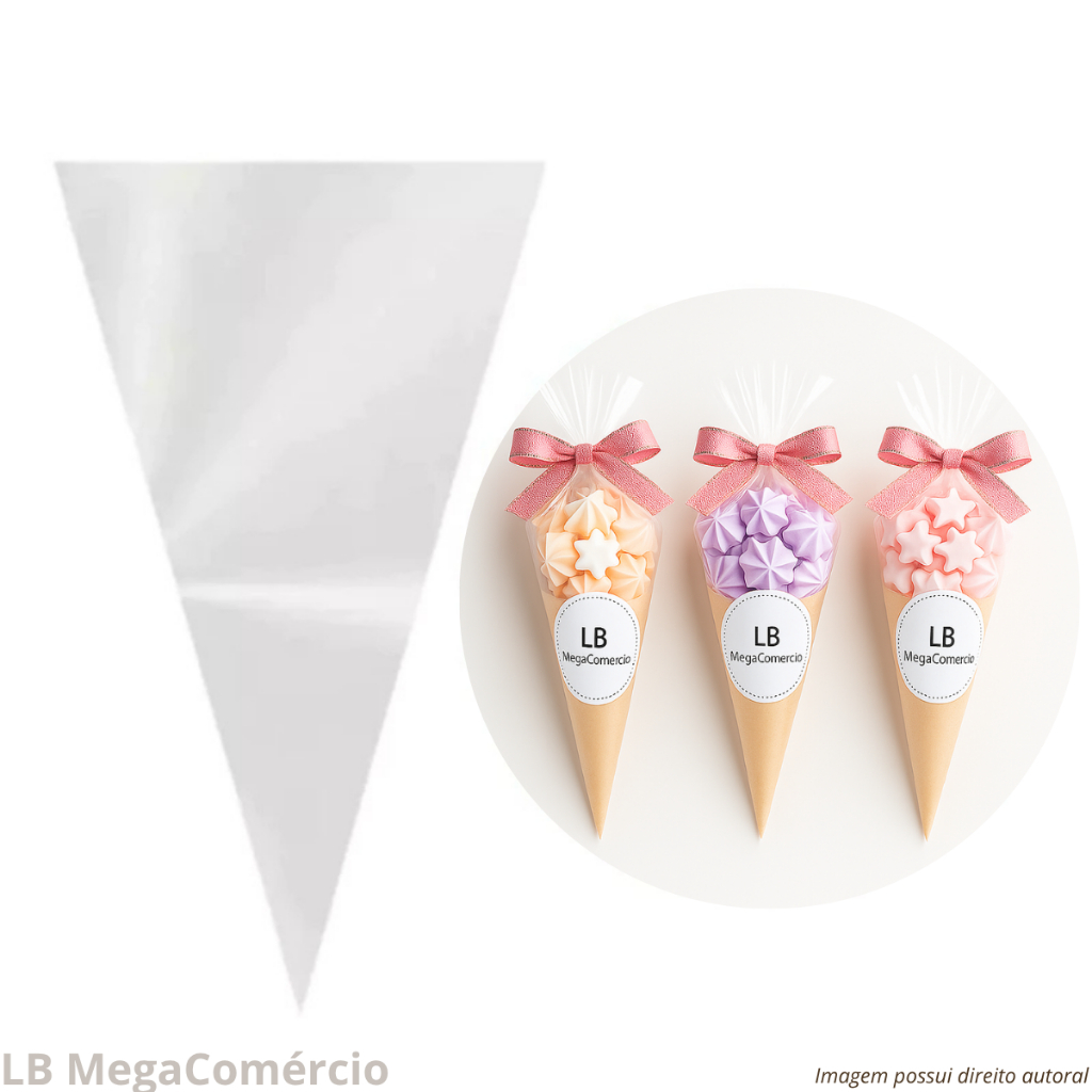 50-200 Saco Cone Saquinho Plástico Transparente 10X15cm 14X23cm Pipoca Doce Suspiro em Oferta na Shopee