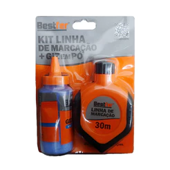 Kit Linha De Marcação 30m Giz Azul Para Construção Bestfer