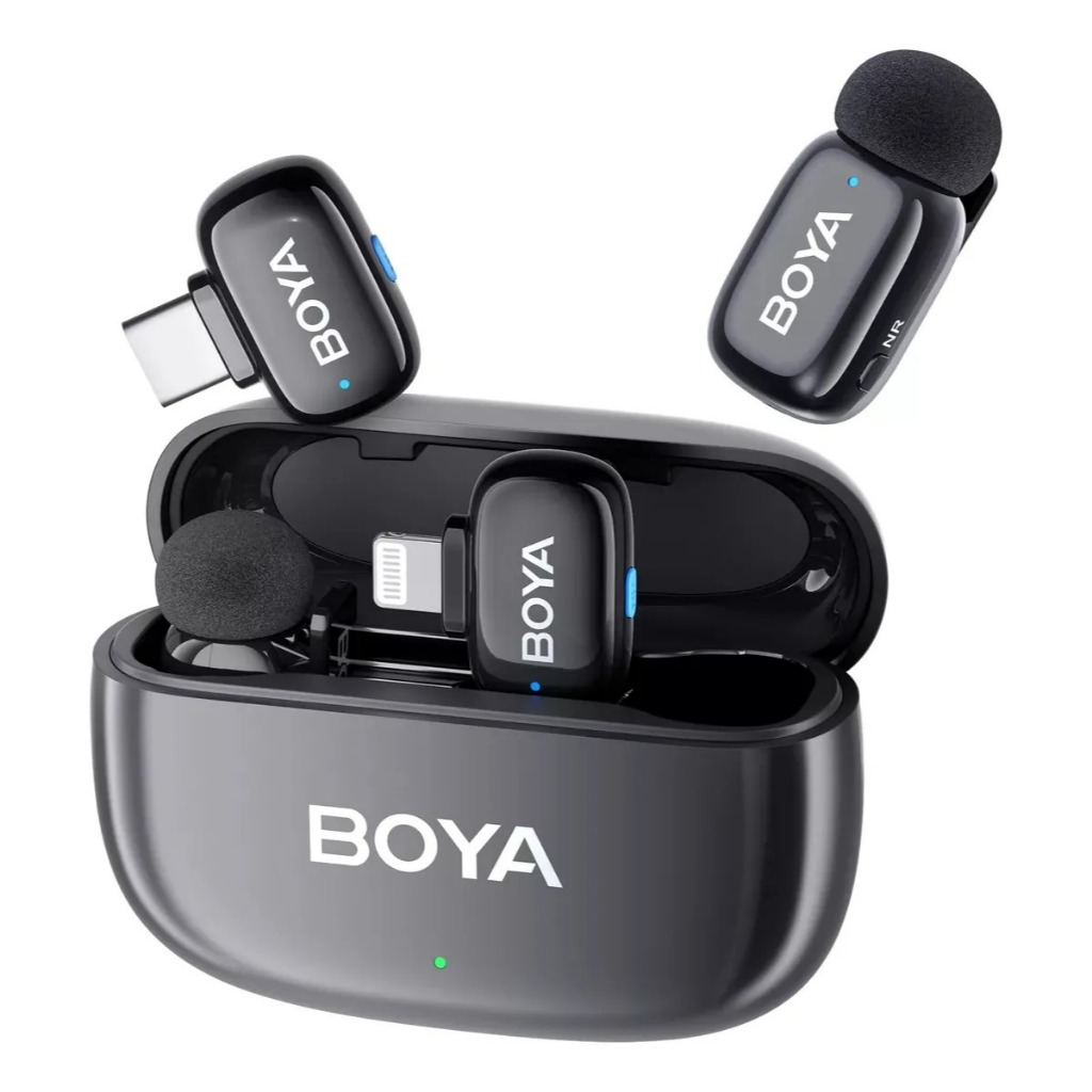 Microfone Duplo Sem Fio Lapela Boya Mini-12 iPhone E Android Preto