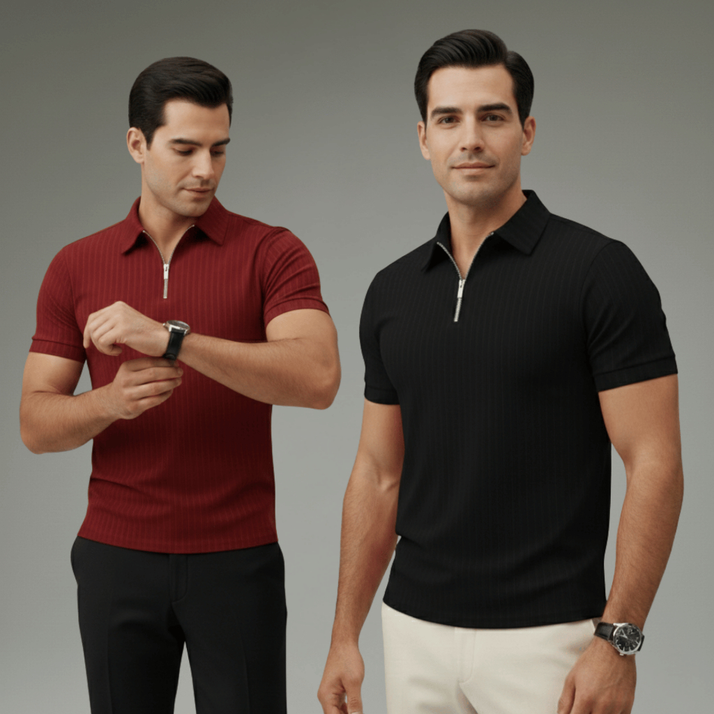 Kit 2 Camiseta Polo Com Ziper Manga Curta Canelada Camisa Básica Malha