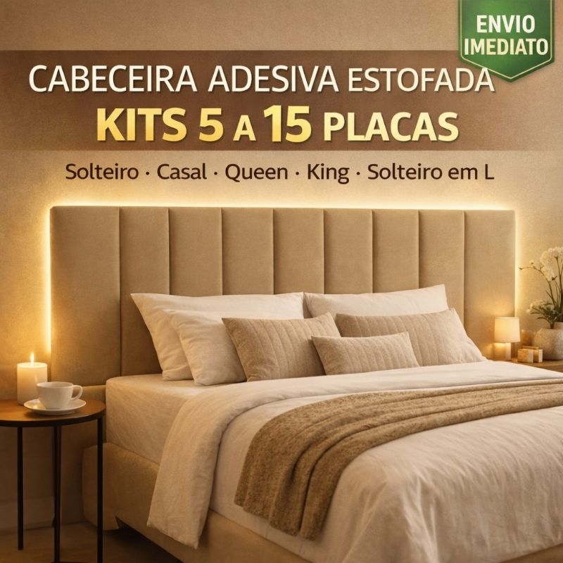 Kit até 15 Placas Cabeceira Estofada Modular Adesiva 20x45 Solteiro Casal em Oferta na Shopee
