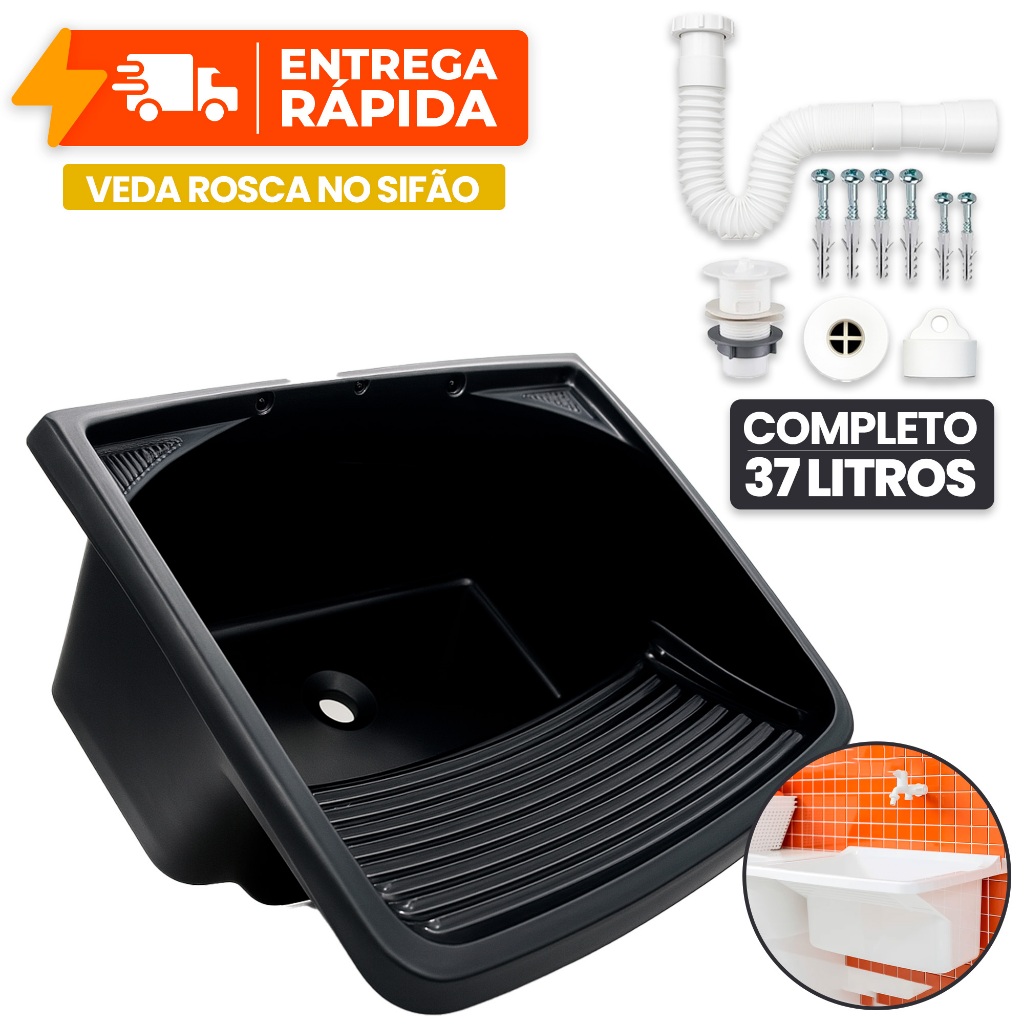 Tanque 37 Litros Branco Grande Completo com Ralo Tanquinho Lavar Roupas Pia Lavanderia