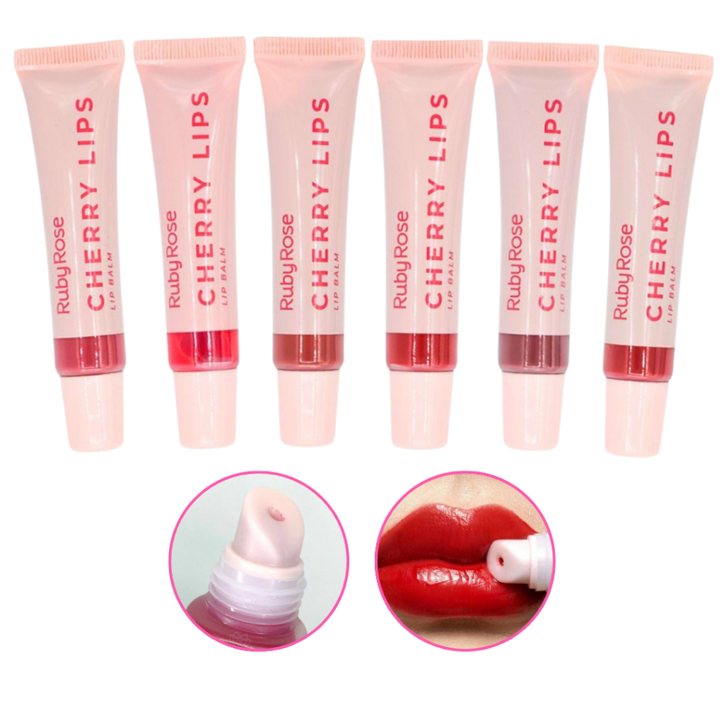 Balm Labial Cherry Lips Ruby Rose Hidratante Gloss Brilho Linha Rosa 15g