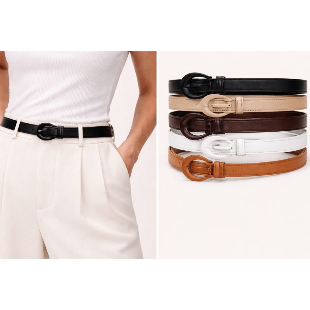 Kit 3 Cintos Femininos Slim fino com Fivela Trançada — Couro Sintético — Casual Social Elegante Moda Feminina Ajustável
