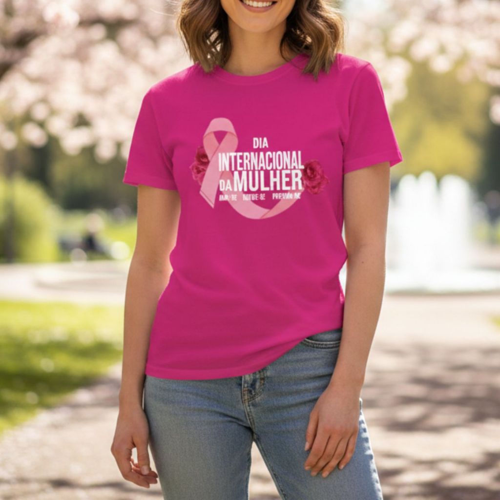 Linda Camiseta Feminina Estampada dia Internacional da Mulher 100% Algodão Lançamento