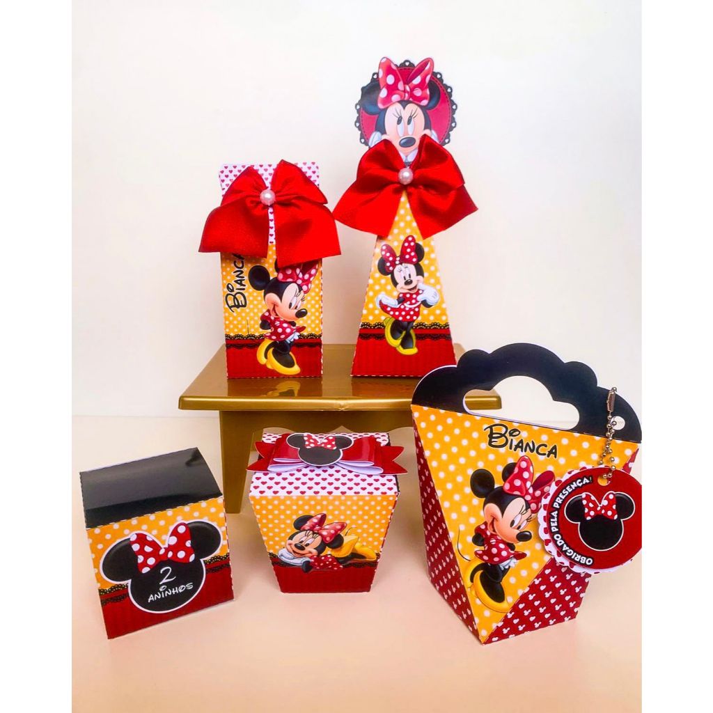 Kit Caixas Personalizadas Minnie Vermelha Aniversários/Festas/Mesversário/Lembrancinha de Festa