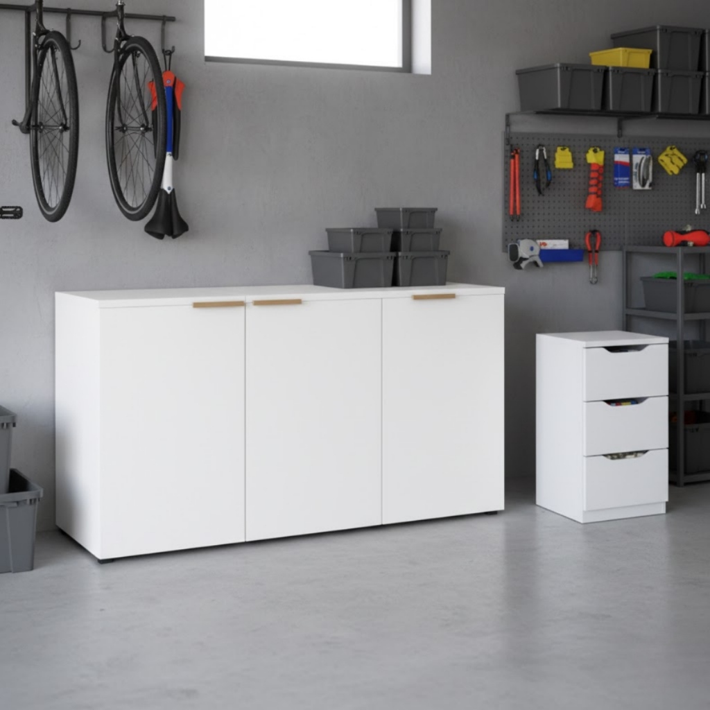 Kit de Organização com Buffet Aparador Funcional e Gaveteiro para Ambientes