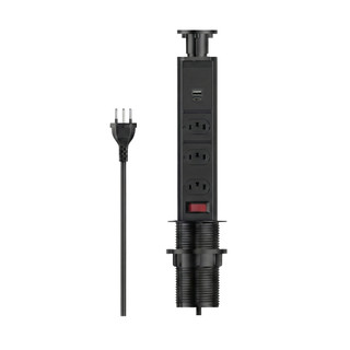 MiniMen Extensão Torre de Tomada Retrátil de Embutir 3 Tomadas 2 USB 2500W Preta MM-CZT3U