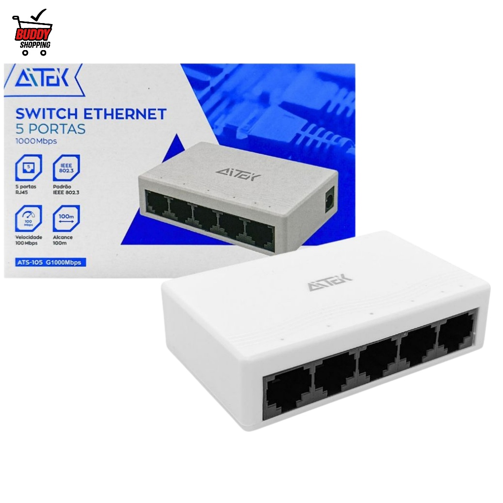 Switch Ethernet 5 Portas RJ45 de 1000Mbps para Alta Velocidade Distância Transmi