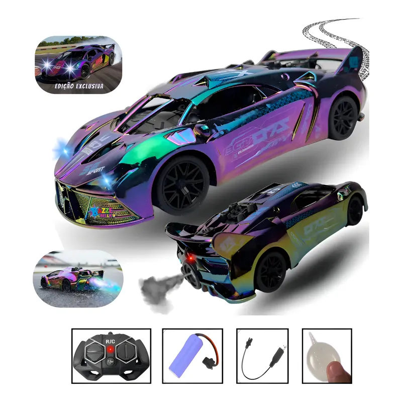 Carrinho De Controle Remoto Recarregável Solta Fumaça Lamborghini Bugatti Drift Esportivo 7 Funções