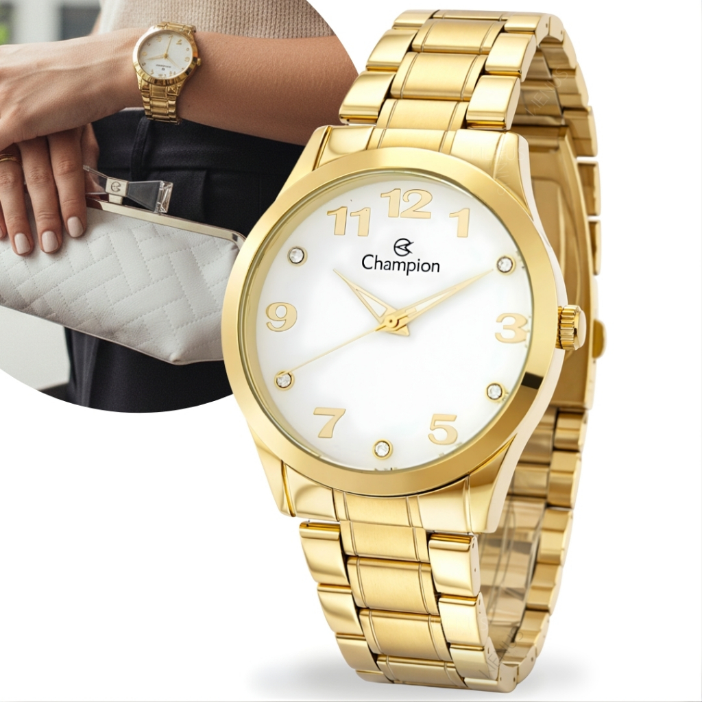 Kit Relógio De Pulso E Bolsa Sofisticada Original Champion