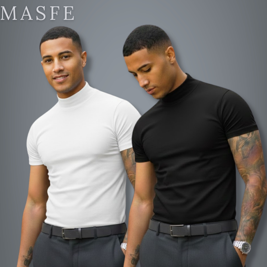 Kit 2 Camiseta Gola alta Masculina Cacharrel Canelada Alfaiataria Old money Slim Fit Casual Elegante