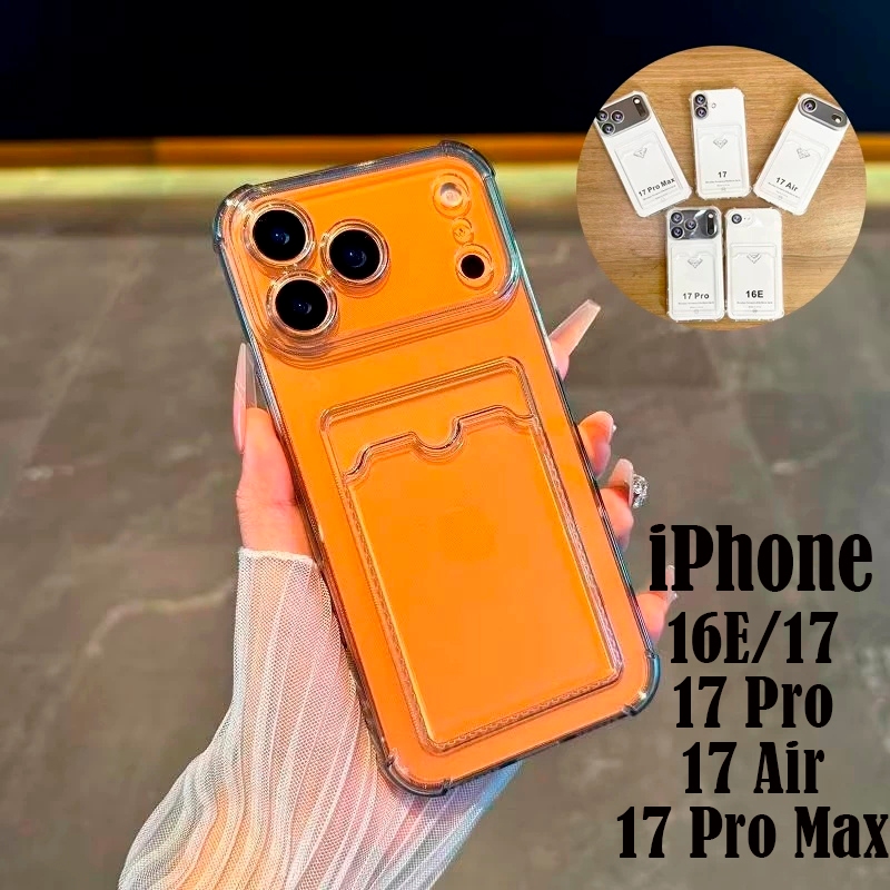 Capinha Transparente Porta Cartão iPhone 16E/17/17 Pro/17 Pro Max/17 Air Anti Pacto Reforcado