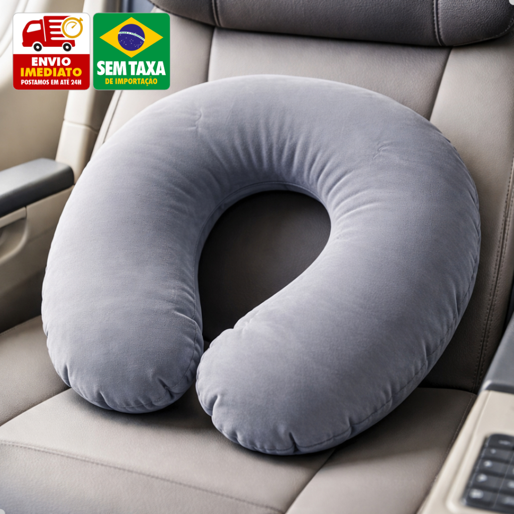 Imagem Almofada de Pescoço para Viagem Inflável PVC 39x34cm Adulto Unissex