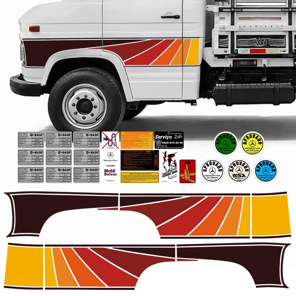 Kit Adesivo Faixa Lateral Porta Caminhão Mb 608 Vermelho