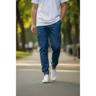 Calça Jogger Cargo Masculina Azul Jeans – Conforto, Estilo e Praticidade para o Dia a Dia em Oferta na Shopee