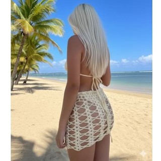 Saia de  crochê  saída de praia artesanal handmande boho chic tendência do verão