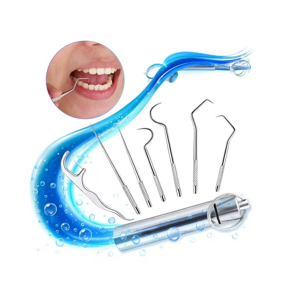 Palitos De Dentes Kit com 7 De Aço Inoxidável Reutilizáveis Portáteis Limpeza Oral