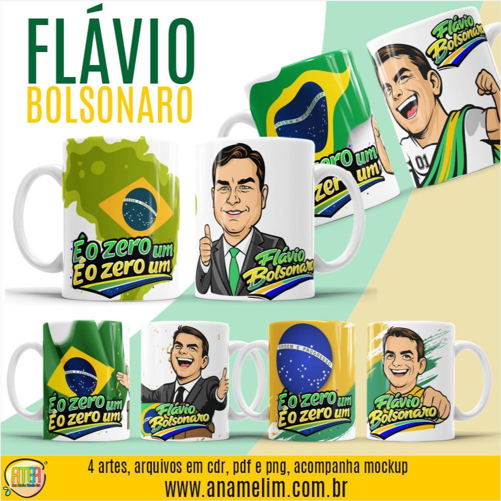 Caneca Flávio Bolsonaro - Caricatura "É o Zero Um" Bolsonaro Brasil