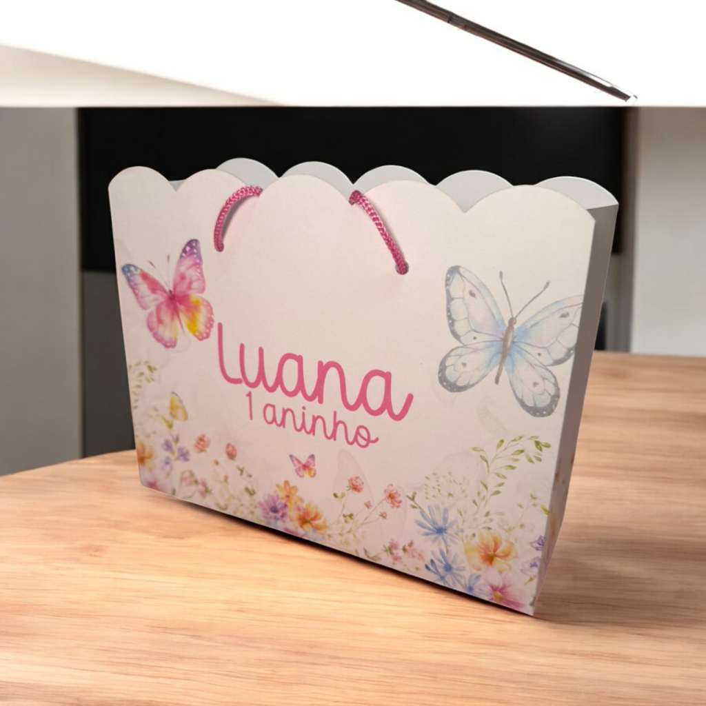 10 Sacolinhas Jardim Encantado borboletas Personalizadas – Lembrancinha Festa Infantil G (20x16x6)