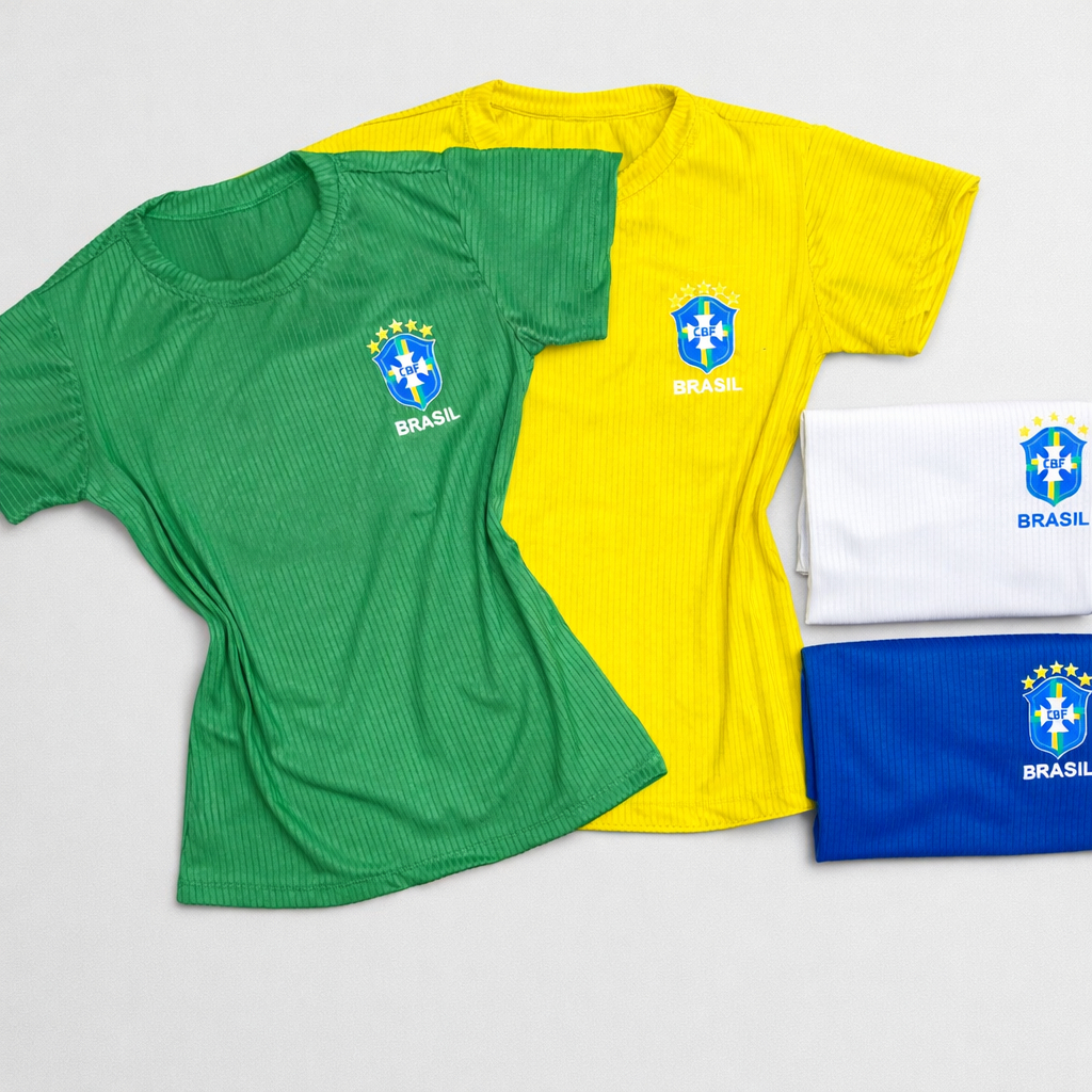Kit 3 Blusa Brasil Feminina Canelada BabyLook Feminina