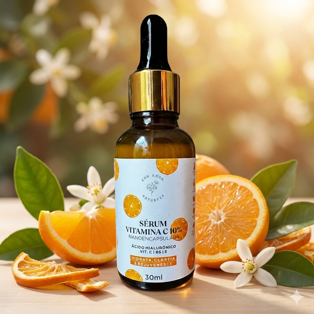 Sérum Facial Clareador com Vitamina C-10 e Ácido Hialurônico – 30 ml | Vegano, Iluminação e Firmeza