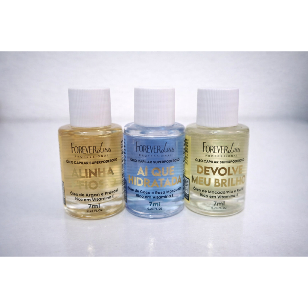 Kit Óleo Capilar Forever Liss 7ml – Alinha Meu Fio + Devolve Meu Brilho + Aí Que Hidrata