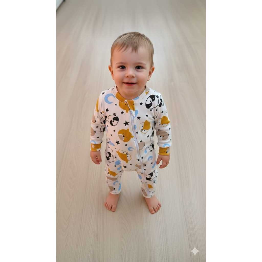 Macacão raposa dourada vira pé com zíper duplo abre em cima e nos pês 100% algodão,Infatil,Bebê em Oferta na Shopee