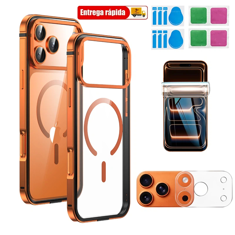 Kit 3 em 1 Capa de Alumínio para iPhone 17 Pro Max Estrutura Metálica com 2 Protetores Tela e Lente em Oferta na Shopee