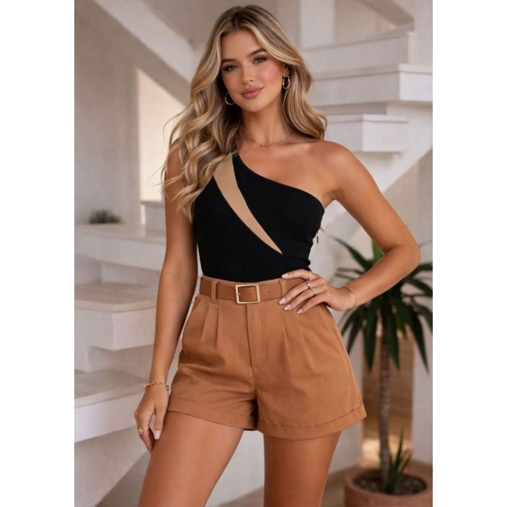 Conjunto Short Alfaiataria Com  Body Tecido Anarruga em Oferta na Shopee