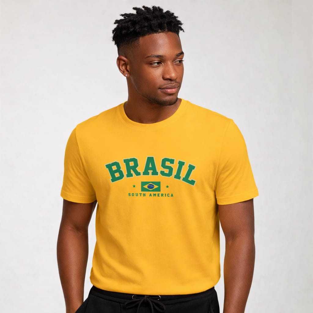 Camiseta Do Brasil Basica Unissex Adulto Infantil Estampa DTF Personalizada Malha 100% Algodão