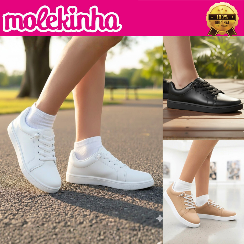 Tênis Molekinha Meninas Liso Escolar Cadarço Confortável Estiloso Infantil Casual Passeio Original em Oferta na Shopee