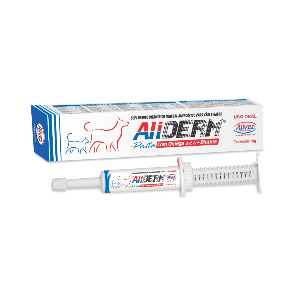 Pasta Aliderm Alivet Suplemento Ômegas 3 e 6 + Biotina para Pele e Pelo Cães e Gatos - 14g