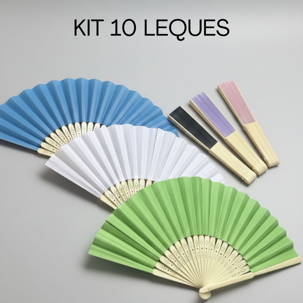 Kit 10 Leques De Papel Bambu Lembrancinha Enfeite Elegante