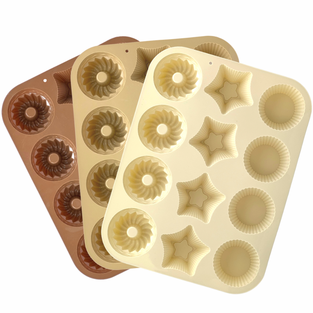 Forma De Silicone Antiaderente 3 Modelos 12 Cavidades Para Doces Empadas Pão De Queijo Mini Pudim