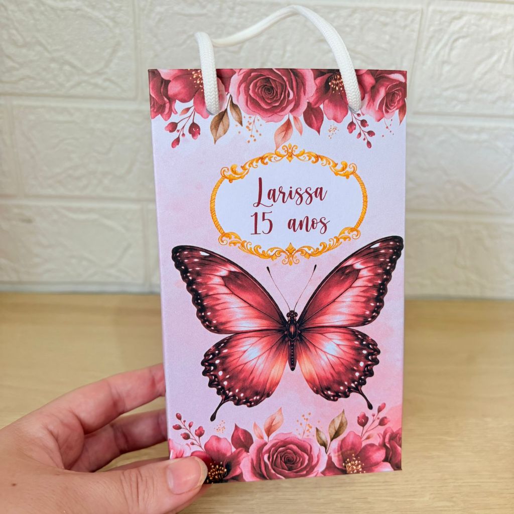 Sacolinha Personalizada Jardim Das Borboletas Marsala  PEGUE E MONTE - Sacolinha Personalizada Suspresa - Lembrancinhas
