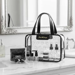 Kit de Bolsa Transparente e Frascos de Viagem de 7 Peças
