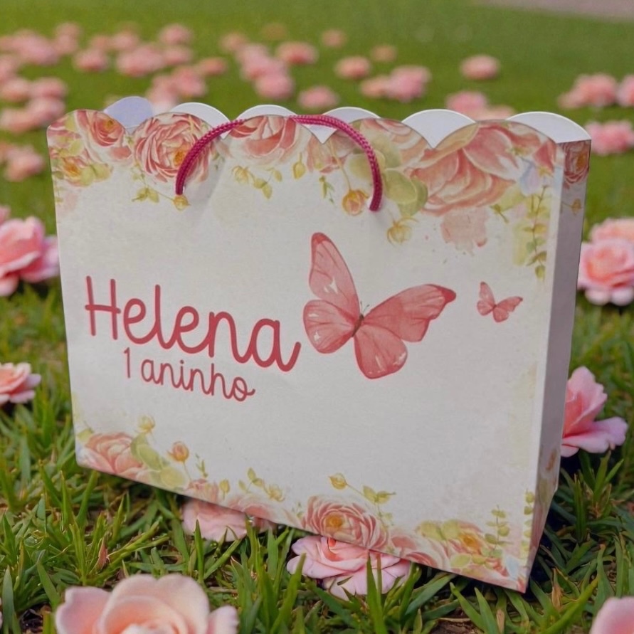 10 Sacolinhas Jardim Encantado Borboletas rose Personalizadas – Lembrancinha e mimos Festa Infantil