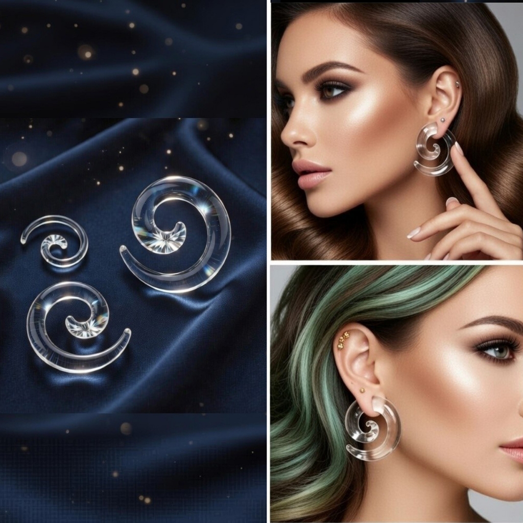 Alargador Espiral Caracol Transparente Acrílico Hiphop Gótico Expansor para Orelha