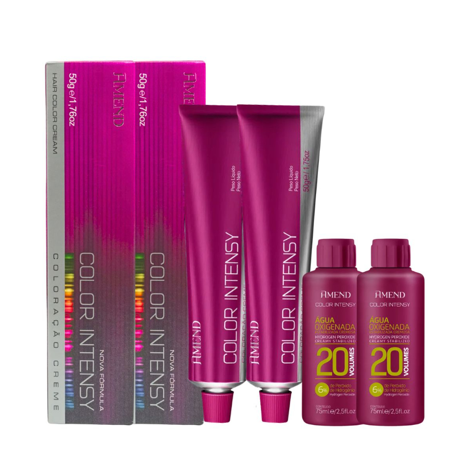 Kit Amend 2 Coloraçôes Color Intensy 50g + 2 Águas Oxigenadas de 20 Volumes 75ml em Oferta na Shopee