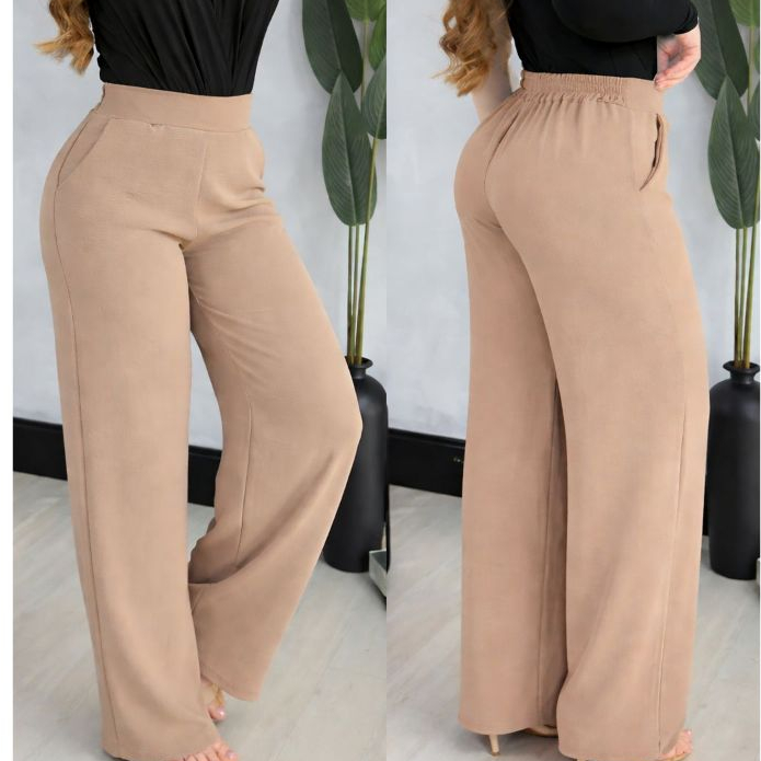 calça feminina pantalona social forrada com bolso plus size duna wid leg em Oferta na Shopee